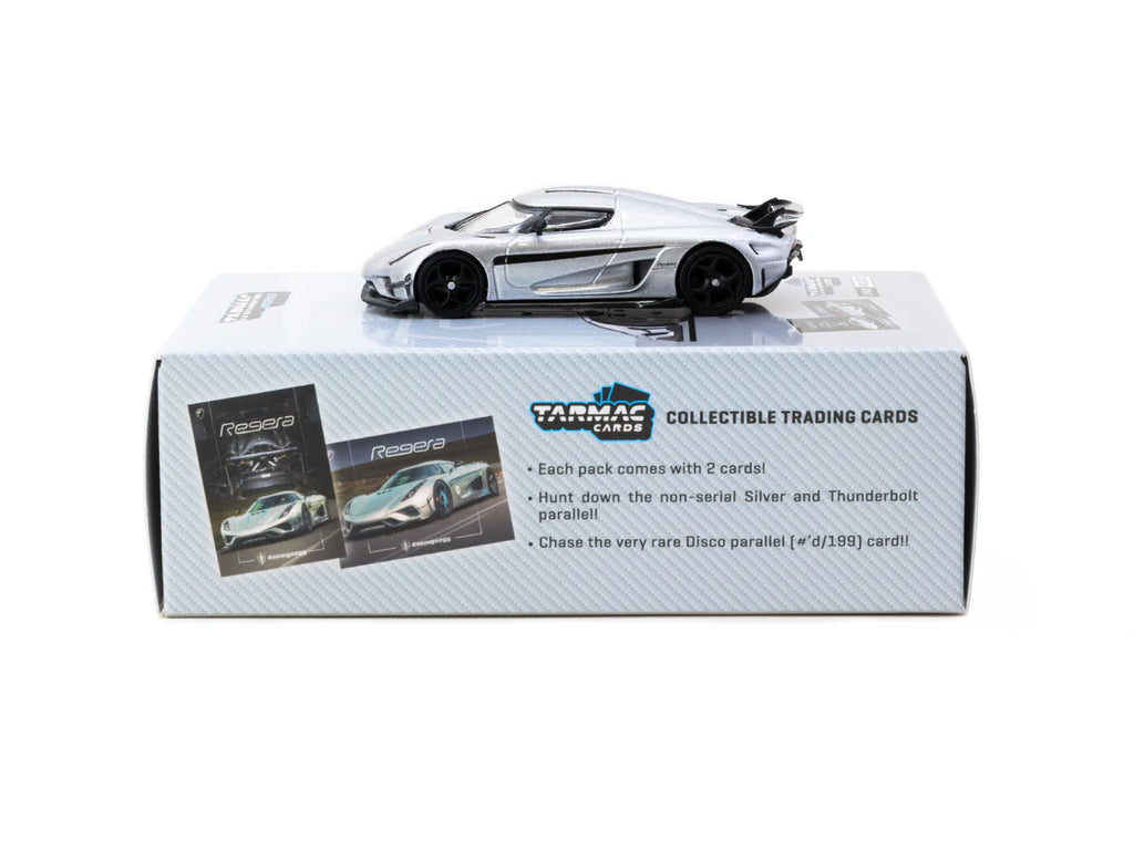 Tarmac Works Global64 1:64 Koenigsegg Regera with Trading Cards Pack Silver