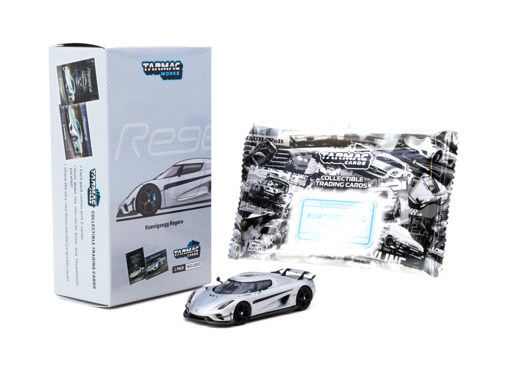 Tarmac Works Global64 1:64 Koenigsegg Regera with Trading Cards Pack Silver