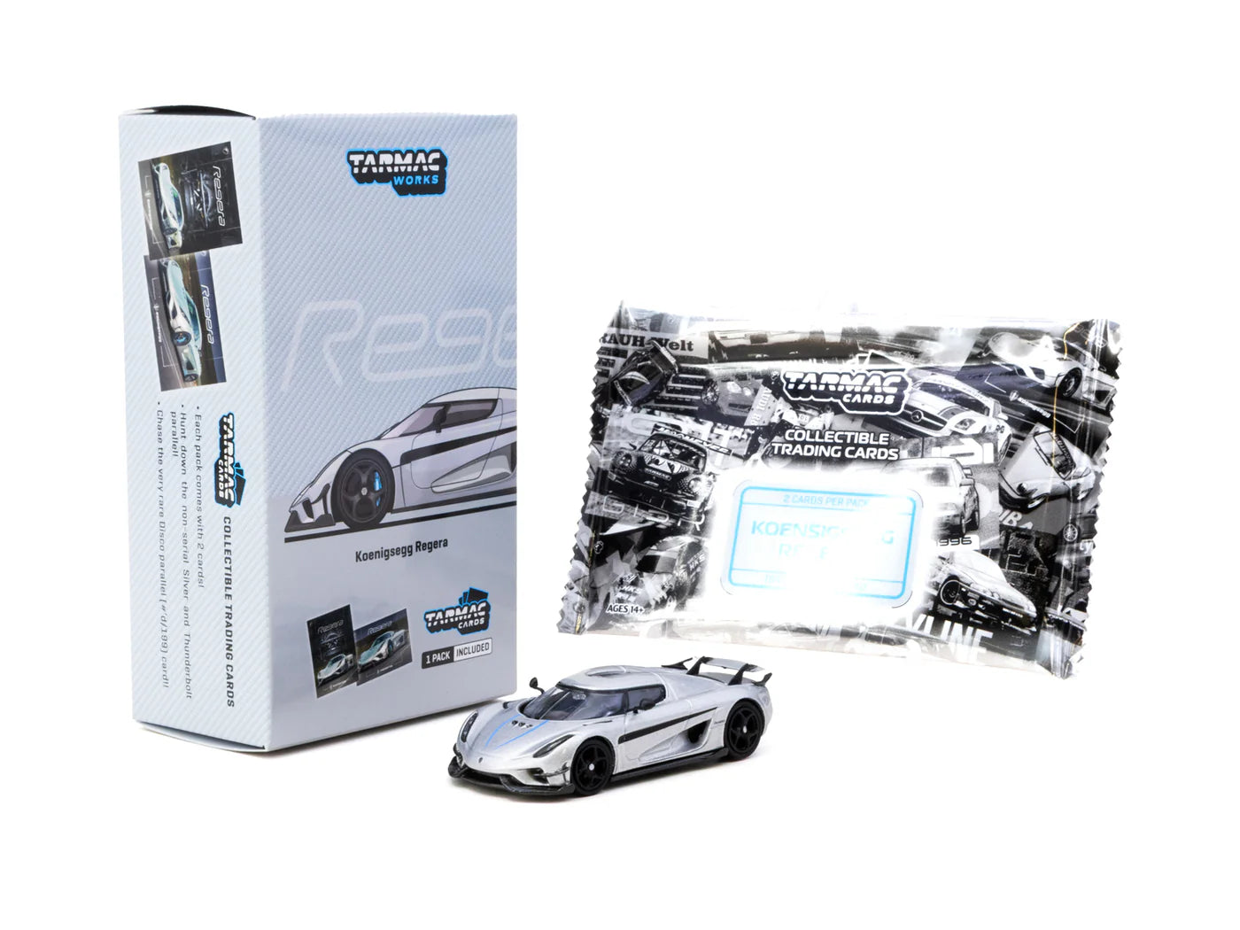 Tarmac Works Global64 1:64 Koenigsegg Regera with Trading Cards Pack Silver