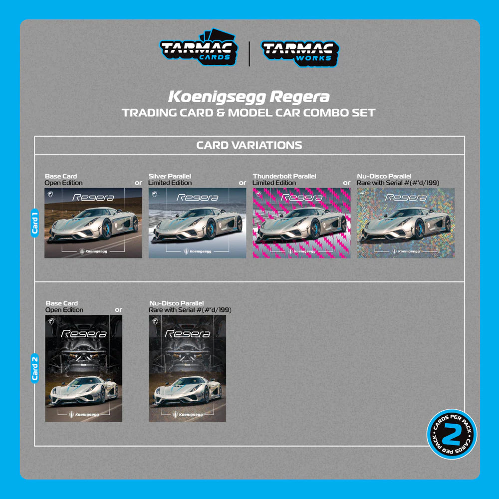 Tarmac Works Global64 1:64 Koenigsegg Regera with Trading Cards Pack Silver